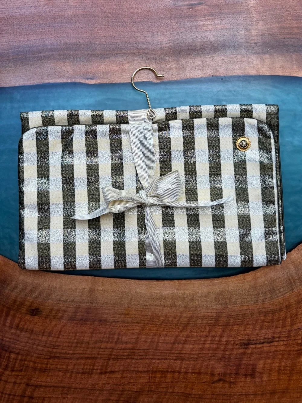 Vintage Christian Dior Hanging Travel Vanity Cosmetic Organizer Checkered
